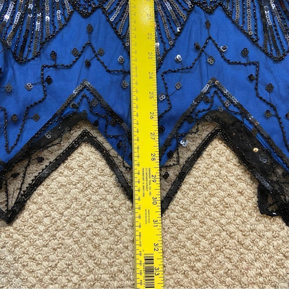 Blue and Black Sequin‎ V Neck Knee Length Dress Flapper Style Size Medium - Picture 12 of 15